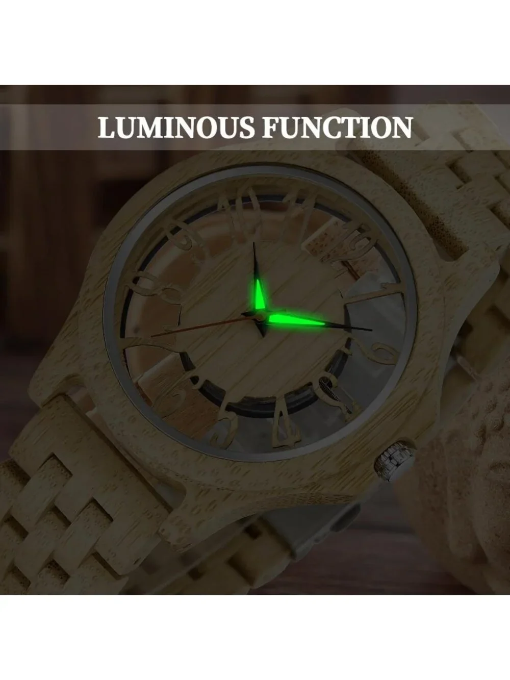 Men's Yellow Quartz Ebony Zebra Fold over Clasp Wood Strap Round Wooden Watch